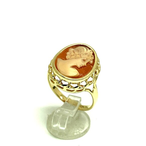 Cameo Cocktail Ring 18k Yellow Gold Estate Jewelry Vintage Women's Size 8 - Picture 5 of 16